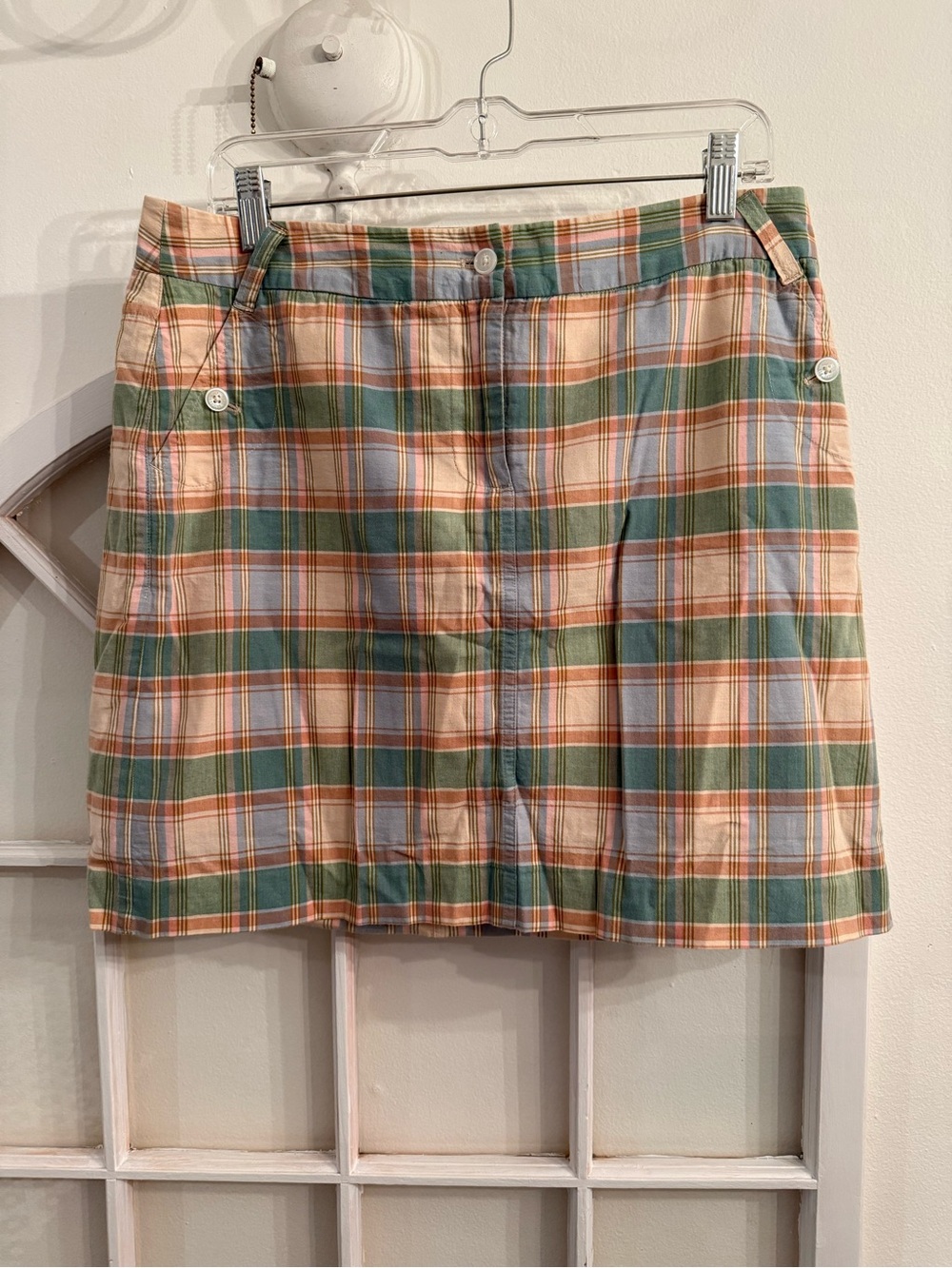 Brooks Brothers Green & Pink Plaid Mini Skirt - 100% Cotton - Size 10